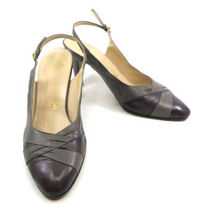 Salvatore Ferragamo Shoes 8 B Grey Burgundy overlapping Sling Back Heel